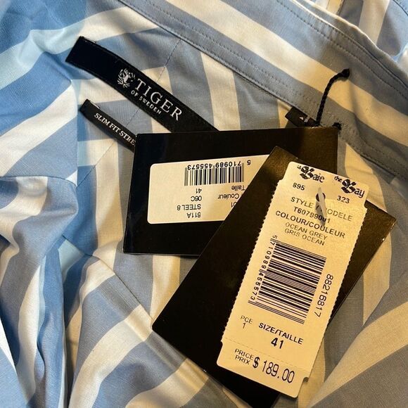 Tiger Of Sweden Steel 8 Slim-Fit Striped Shirt-OCEAN GREY-EU 41/US 16 - Picture 2 of 3